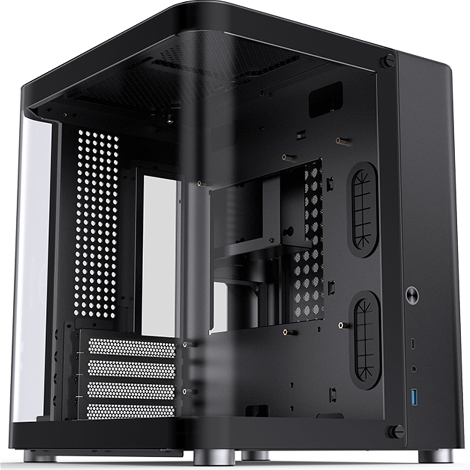 Jonsbo TK-1 Black mATX Mini Tower Gaming Case Bi-Bent Surround View Curved Tempered Glass CPU Cooler Support Upto 165mm GPU Support Upto 280mm 4x PCI Slot 240mm Radiator Supported Front I/O: 1x USB 3.2 1x Type C HD Audio