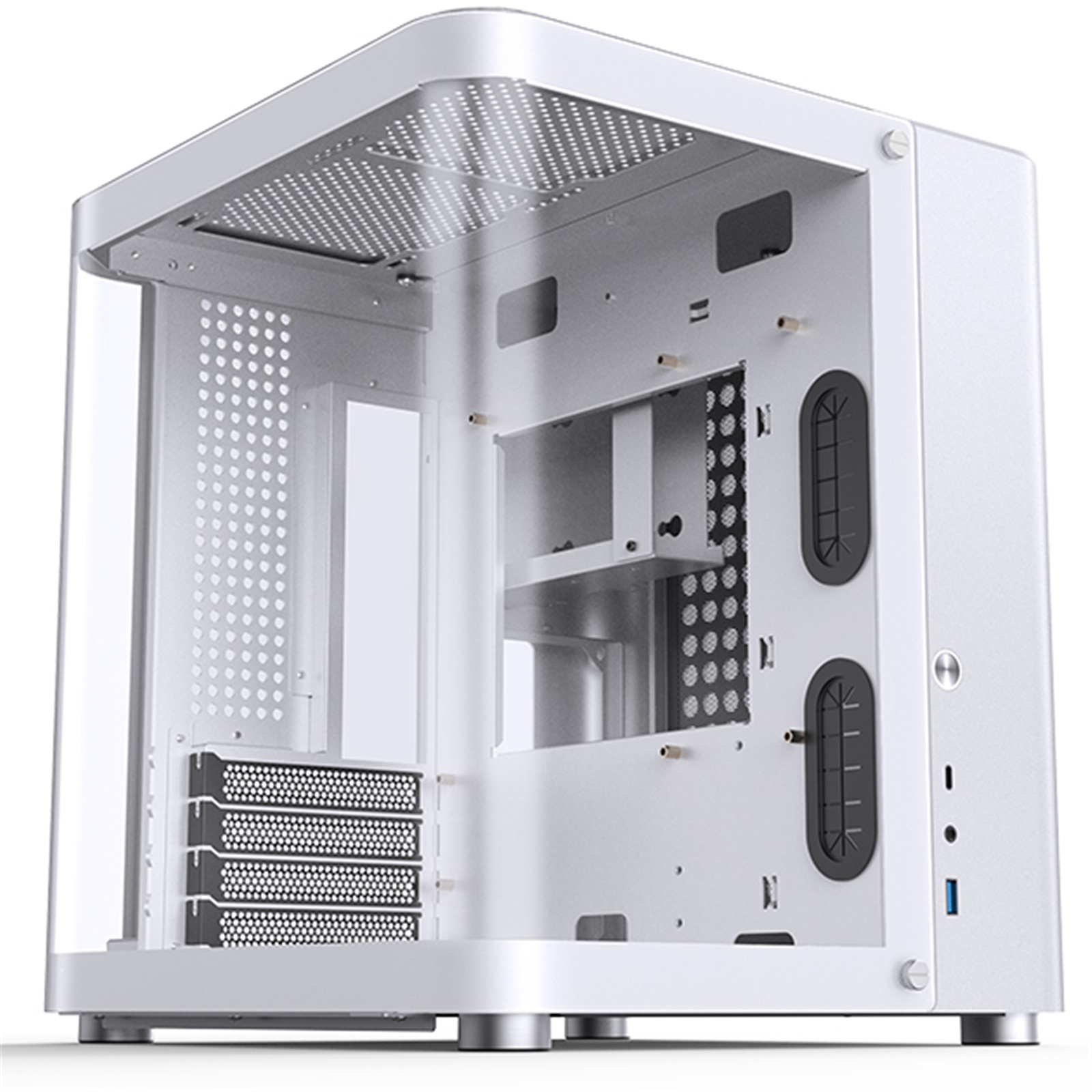 Jonsbo TK-1 White mATX Mini Tower Gaming Case Bi-Bent Surround View Curved Tempered Glass CPU Cooler Support Upto 165mm GPU Support Upto 280mm 4x PCI Slot 240mm Radiator Supported Front I/O: 1x USB 3.2 1x Type C HD Audio