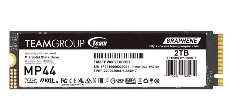 TEAM MP44 2TB M.2-2280 PCI-E GEN4x4 SSD R/W 7400 / 6400 MB/s