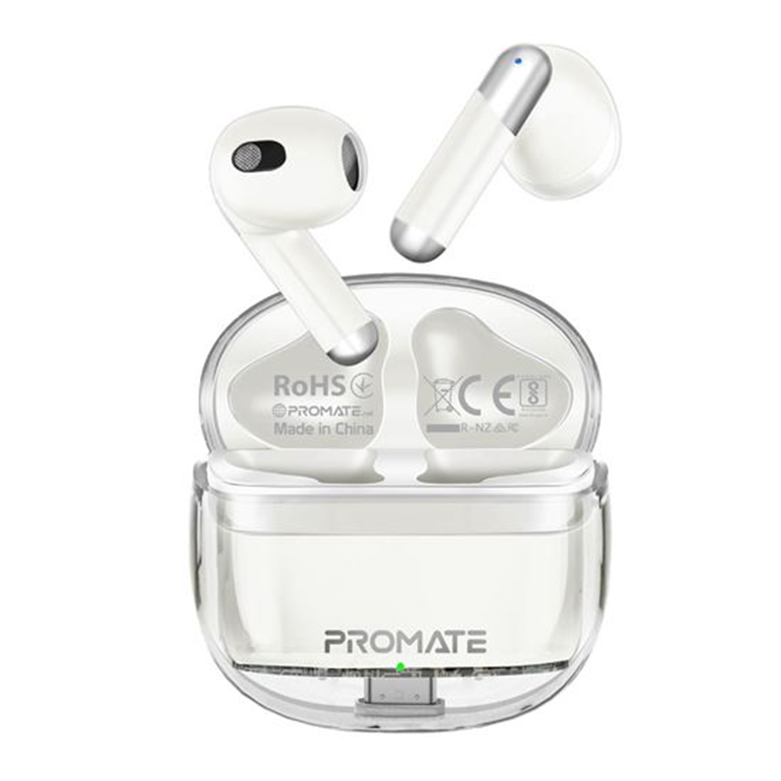 Promate In-Ear HD Bluetooth Earbud with Intellitouch & 300mAh Charging Case. Ergonomic Fitupto6-Hour Playback 2x 40mAh Earphone Battery Auto Pairing White Colour
