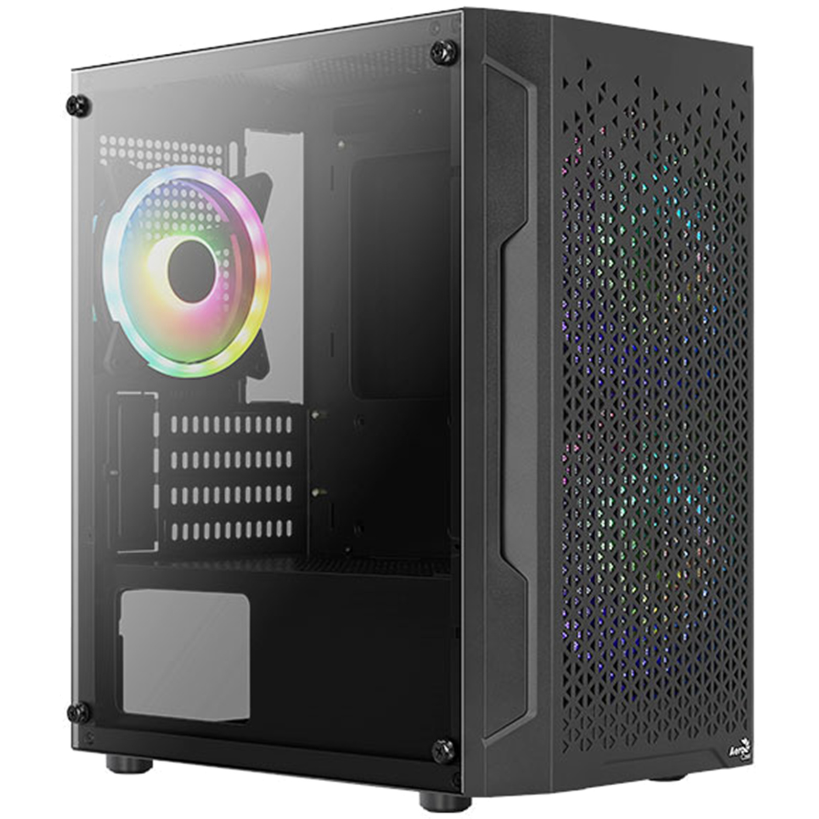 Aerocool Trinity MiniTower Case Support mATX MINI ITX Tempered Glass 2 X RGB 140mm Fans and 1 X RGB 120mm Fan Pre-installed CPU Cooler Support Upto 158mm GPU Support Upto 297mm 4XPCI Slot 280mm Radiator Supported Front I/O: 3XUSB HD Audio