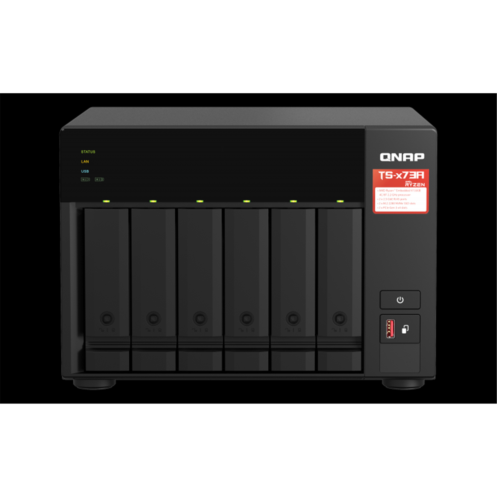 QNAP TS-673A-8G 6-Bay NAS Server, AMD Ryzen V1500B 4C/8T 2.2GHz, 8GB RAM, 2x M.2, 2x 2.5GbE LAN, 2x 