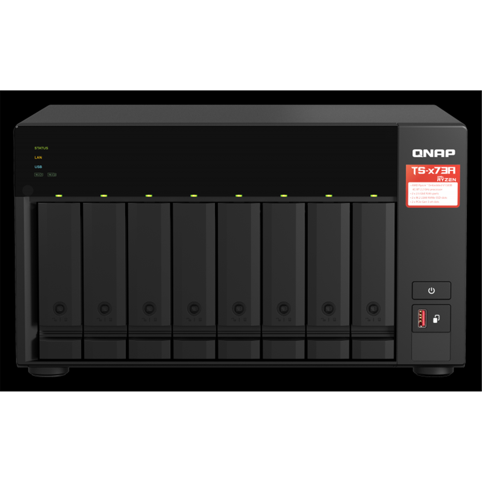 QNAP TS-873A-8G 8-Bay NAS Server, AMD Ryzen V1500B 4C/8T 2.2GHz, 8GB RAM (64GB Max), 2x M.2, 2x     