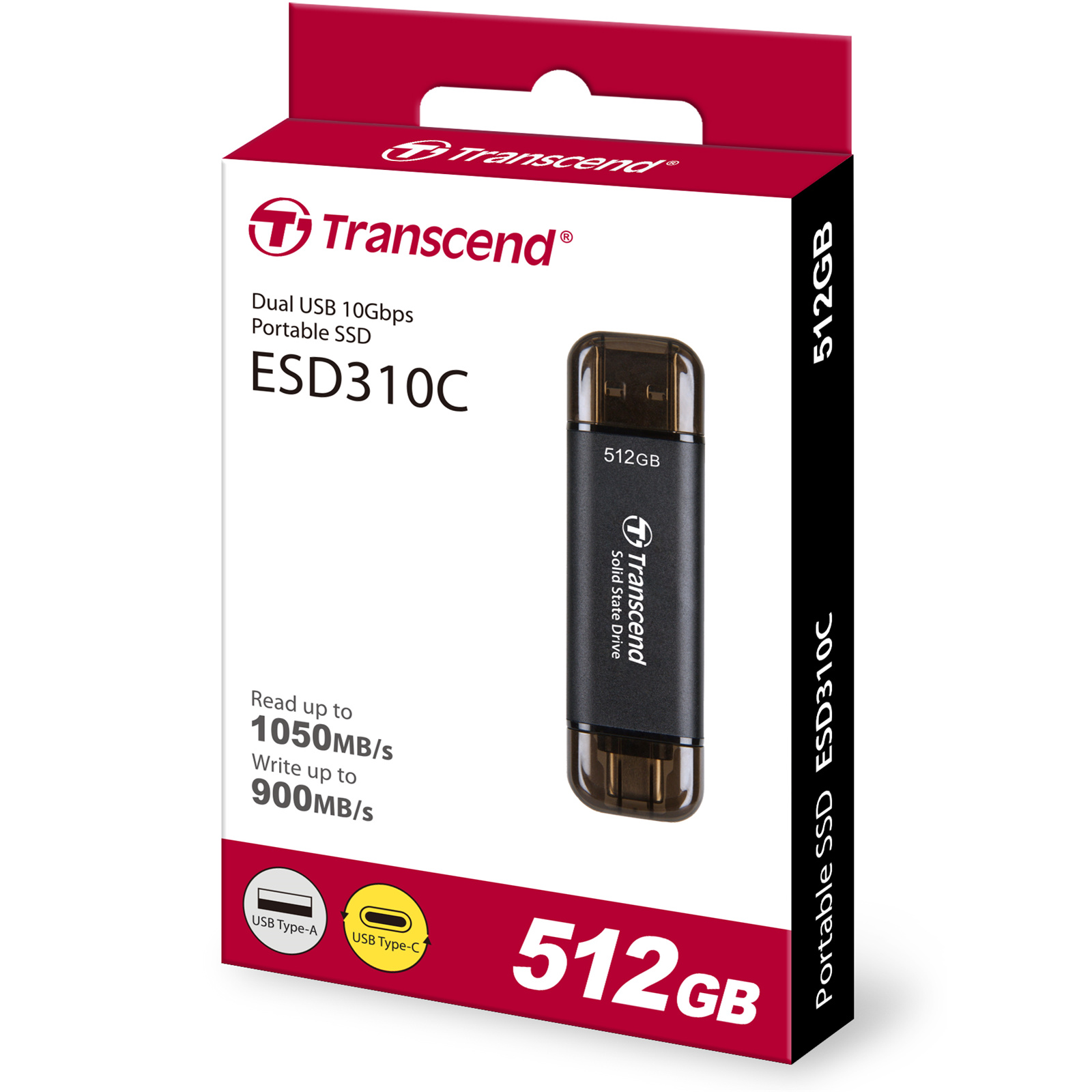 Transcend ESD310C 512GB Portable External SSD USB-C - USB-A - Read up to 1050MB/s