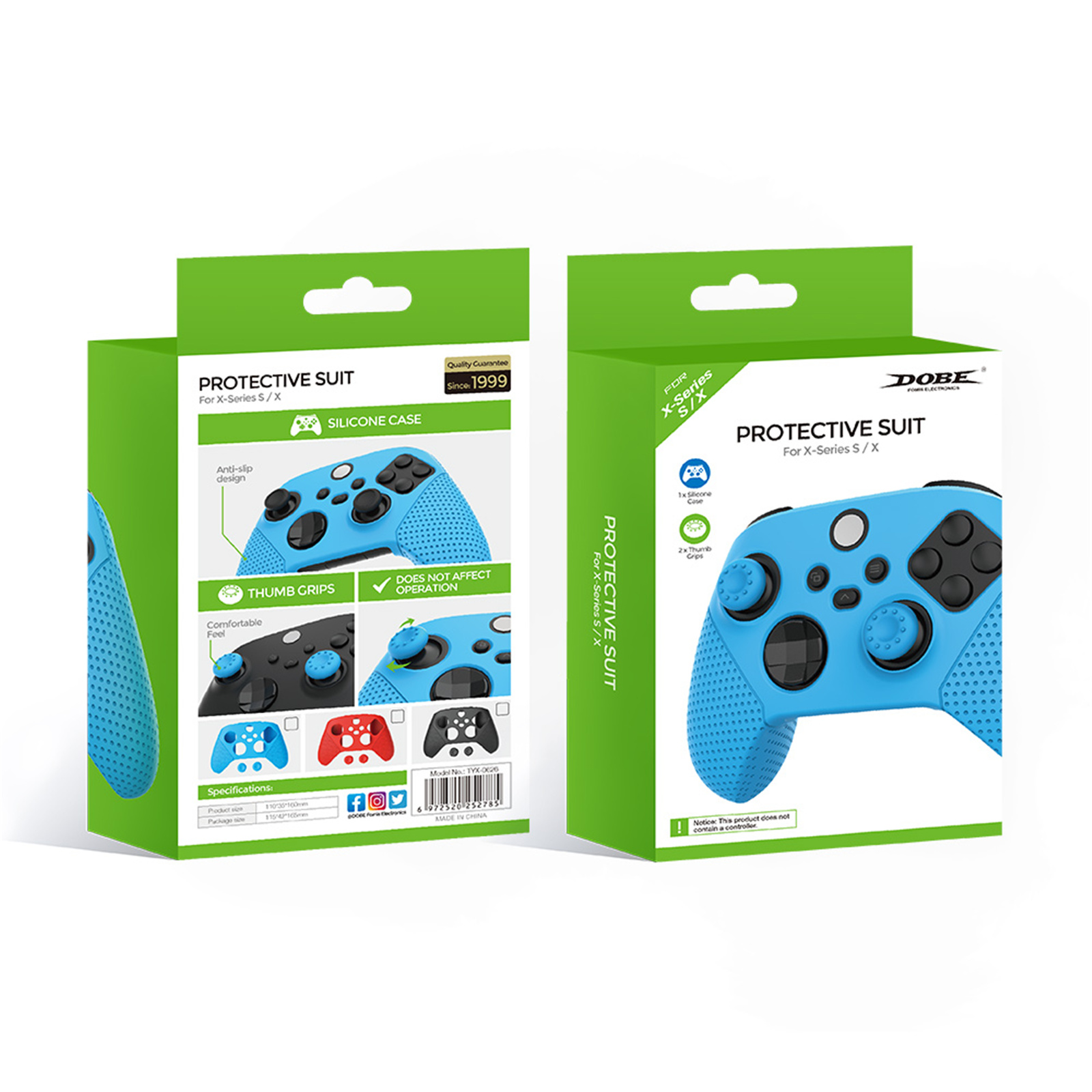 DOBE Anti-Slip Silicone Case Cover ThumbStick Grip Caps Protector Skins For Xbox Series X/S -Blue (Includes controller Skin*1;Mushroom Cap*2)