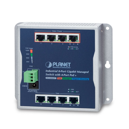 Planet WGS-804HP  8-Port 10/100/1000T Wall Mounted Gigabit Ethernet Switch with 4-Port PoE+